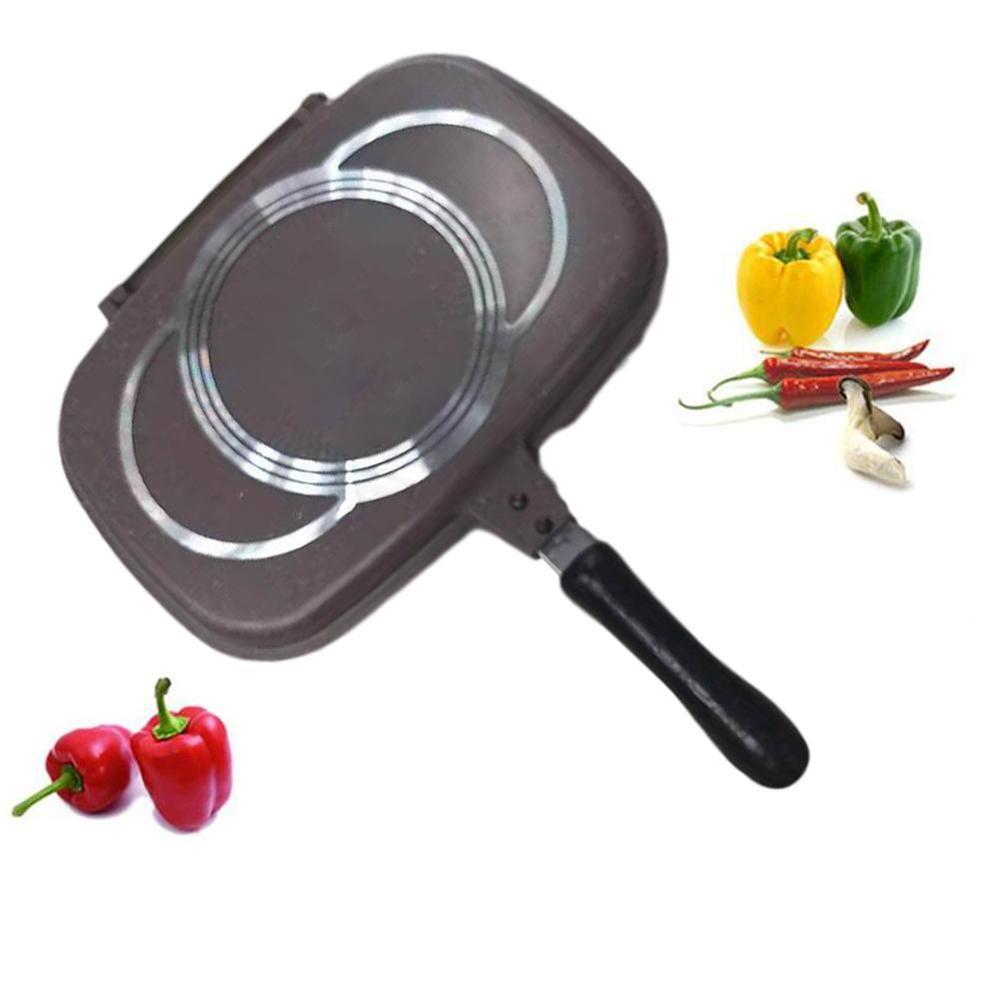 32cm Double Side Grill Fry Pan Cookware Aluminum Accessories Tool Cooking Kitchen Steak Face Pan