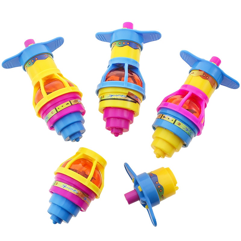 Kleurrijke Flash Tol Plastic Lichtgevende Ejectie Handvat Gyroscoop Knipperende Druk Gyro Kinderen Klassieke Speelgoed Cadeaus
