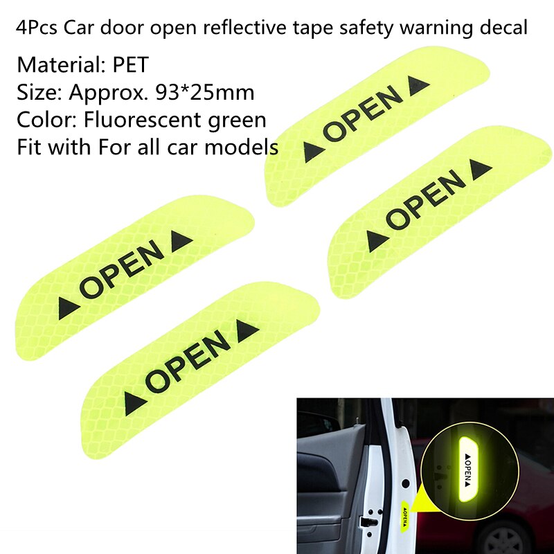 1Pcs/4Pcs Reflective Safety Warning Strip Tape Car Door Bumper Reflector Stickers Decal: N