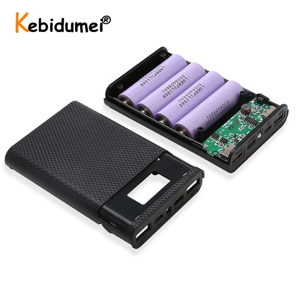 Kebidumei 5V Dual USB Type C 4x18650 Battery Power Bank Case DIY Charge Storage Box Android Micro USB Interface For Samsung HTC