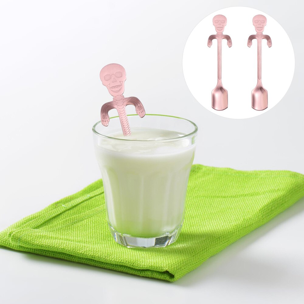 2 Stuks Rvs Koffielepels Schedel Roeren Lepel Creatieve Dessert Lepel: Rose Gold