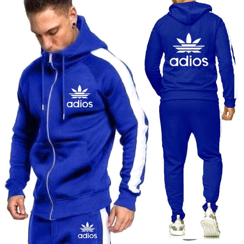 Marka jesień i zima męska garnitur odzież sportowa 2 sztuka spodnie z kapturem jogging fitness sportowe zabezpieczenia strój sportowy ropa hombre: Niebieski / M