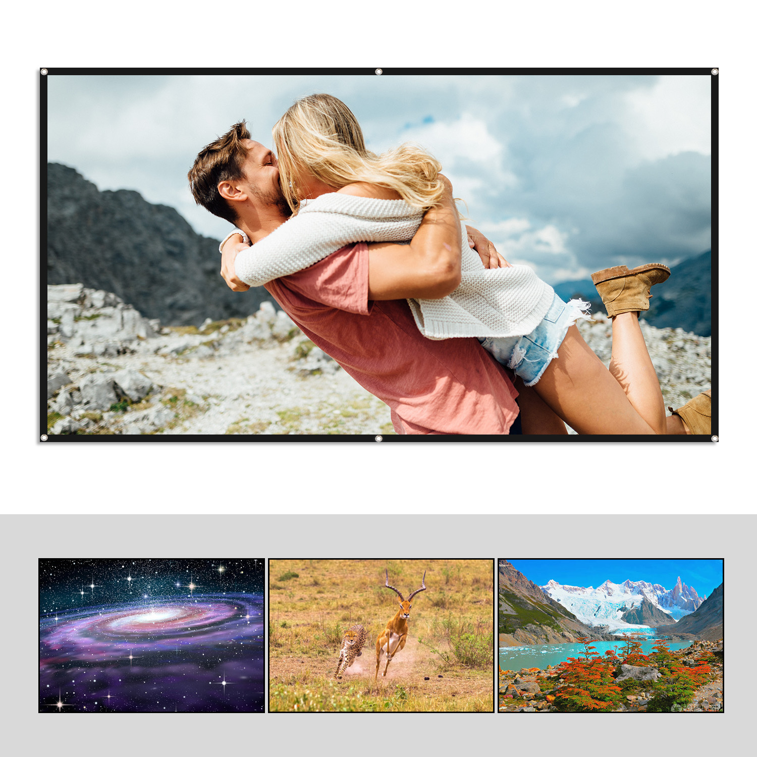 Pantalla de proyector de 60 pulgadas, pantalla panorámica 16:9, Portabl, antiarrugas, plegable, para películas en interiores y exteriores, para el hogar y la Oficina