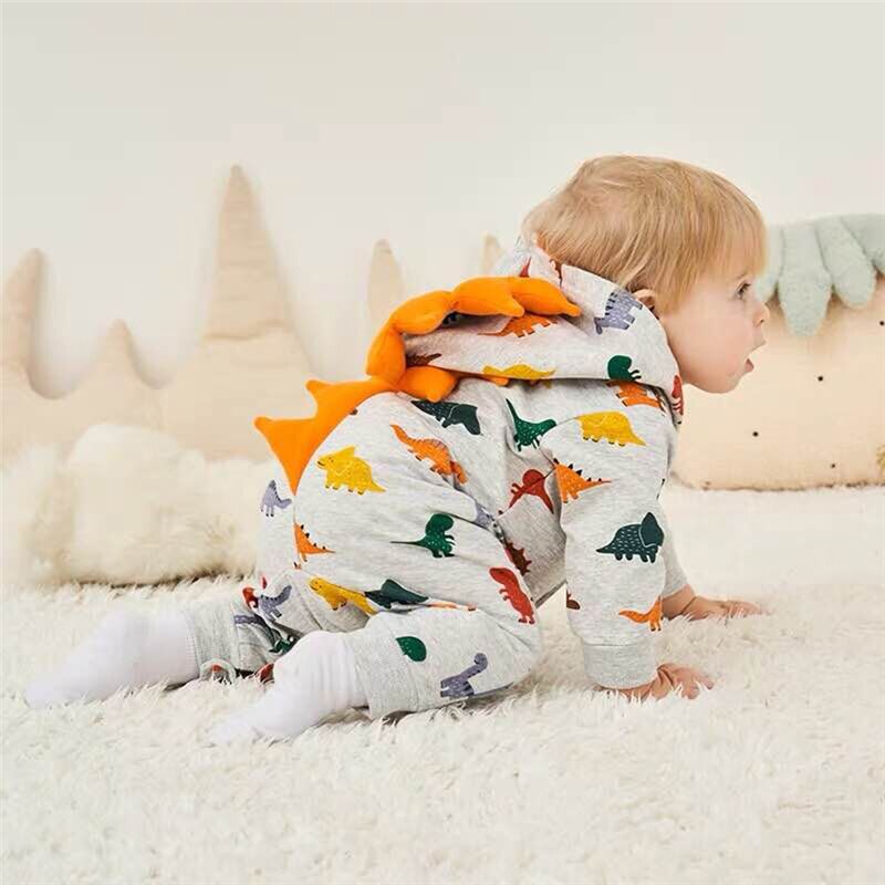 Pasgeboren Baby Jongens Dinosaurus Winter Hooded Rompertjes Baby Pasgeboren Jongen Romper Jumpsuits