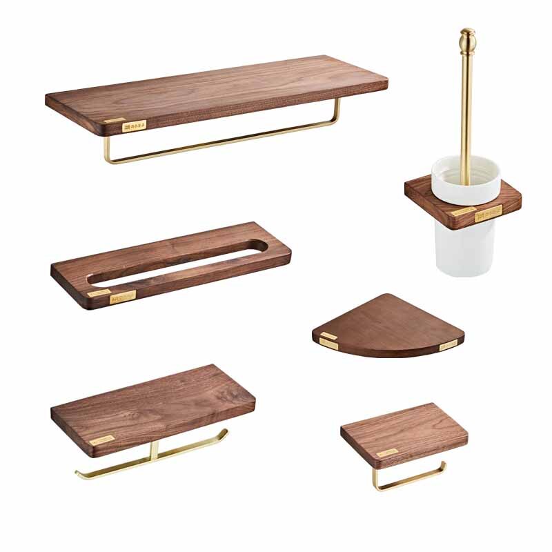 Juego de accesorios de baño, toallero, soporte de papel, barra de toalla, estante de esquina, soporte para escobilla de baño, Set de accesorios de baño dorado cepillado
