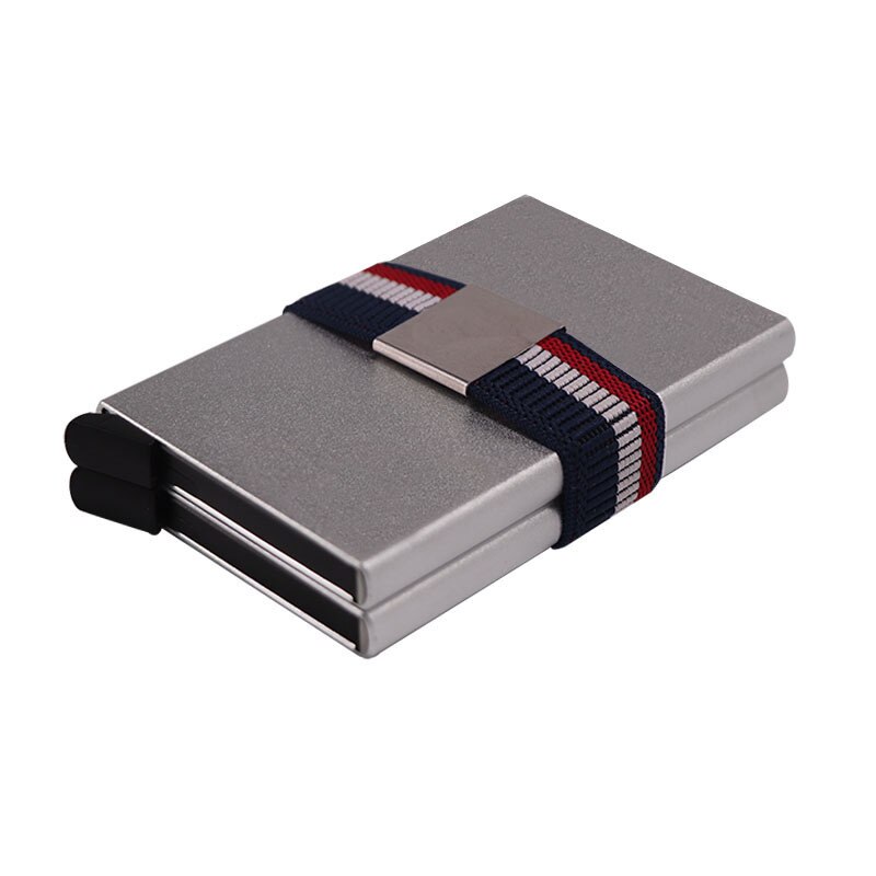 Dienqi carteira masculina de metal, carteira dupla com elástico, de borracha, multifuncional: Silver