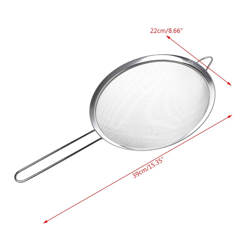 Kjøkken rustfritt stål mel te sil mesh dørslag sil filter sil: 22cm