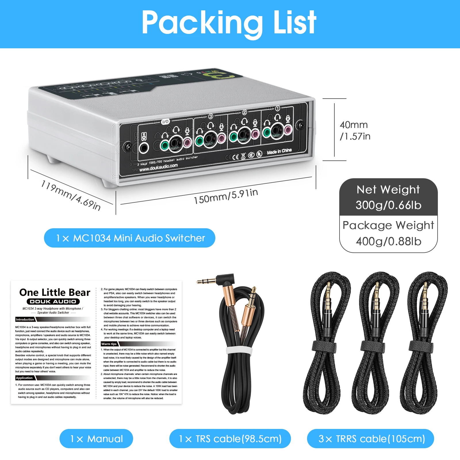 Douk Audio Mini Microphone Headset / Speaker Switcher Box Selector Analog Audio Jack Splitter for Headphones