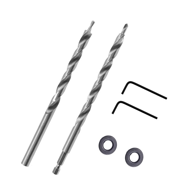 Oblique Hole Locator Twist Drill Bit with Stop Collar and Wrench for Kreg Pocket Hole Drill Jig Guide 9mm 9.5mm