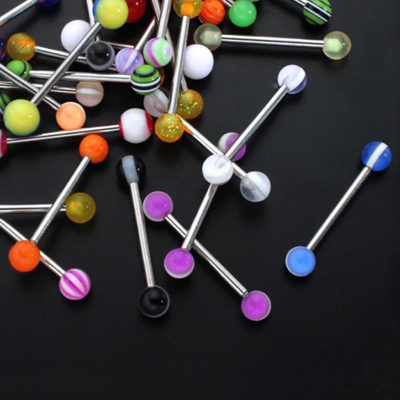 10/20/30/50/100 pcs Double Acrylic Ball Tounge Nipple Ear Rings Bars Barbell Plug Tunnel Body Piercing Jewelry SSA-19ING