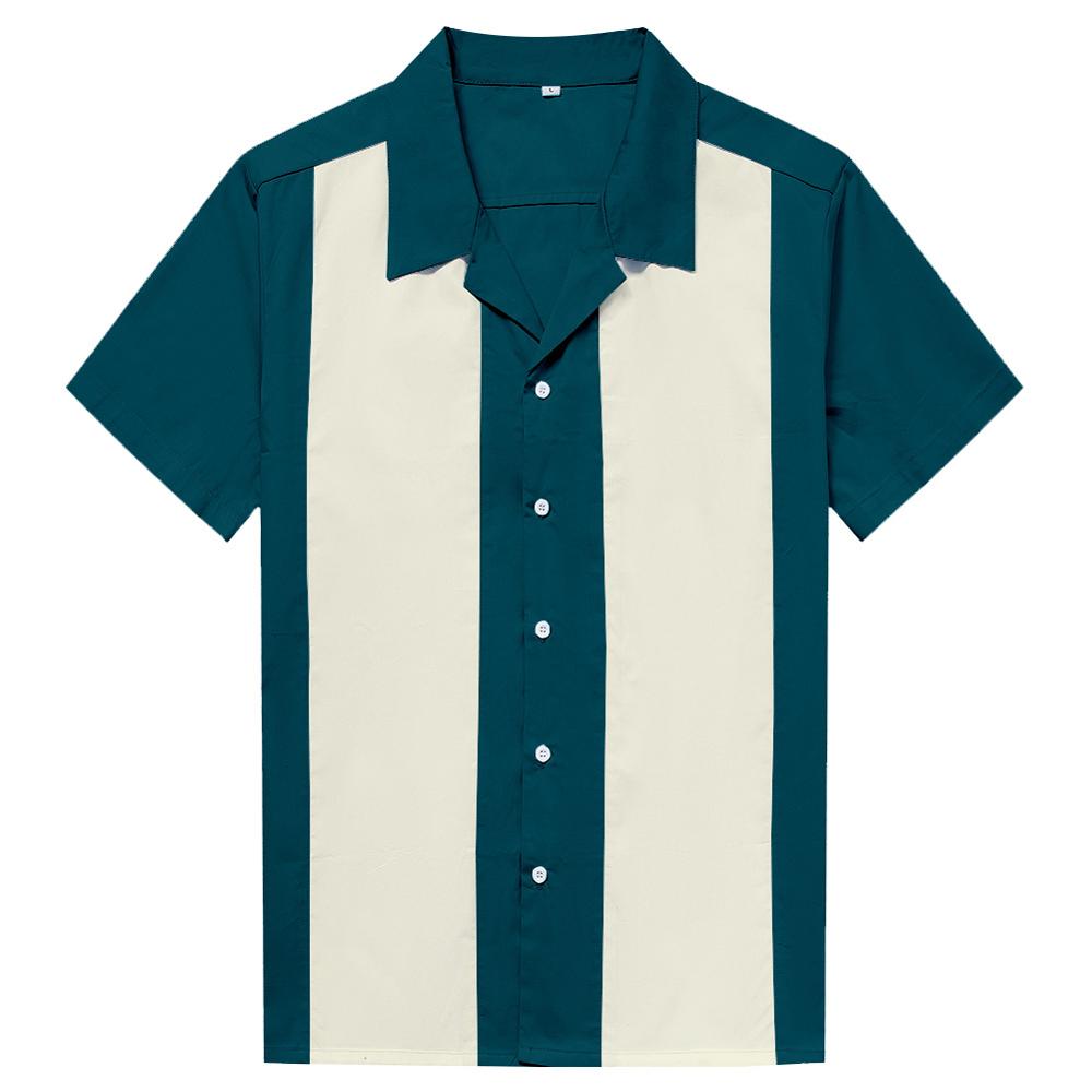 Summer Mens Short Sleeve Rock Rockabilly Shirts Cotton Vintage Green Ivory Shirts Plus Size 3XL Mens Clothing: ST108TI / L