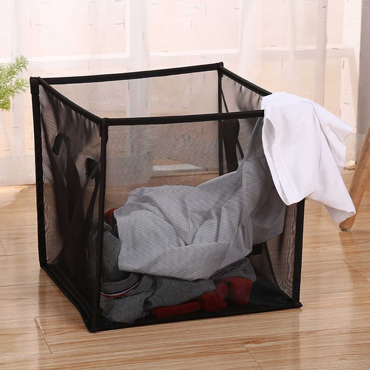 Breathable Mesh Foldable Laundry Basket Organizer For Dirty Clothes Laundry Hamper large Sorter Grids Collapsible Folding Basket