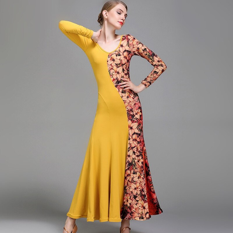 Latijnse ballroomjurk standaard weense walsjurk dames danskostuums ballroom oefenkleding spaanse jurk flamengo geel