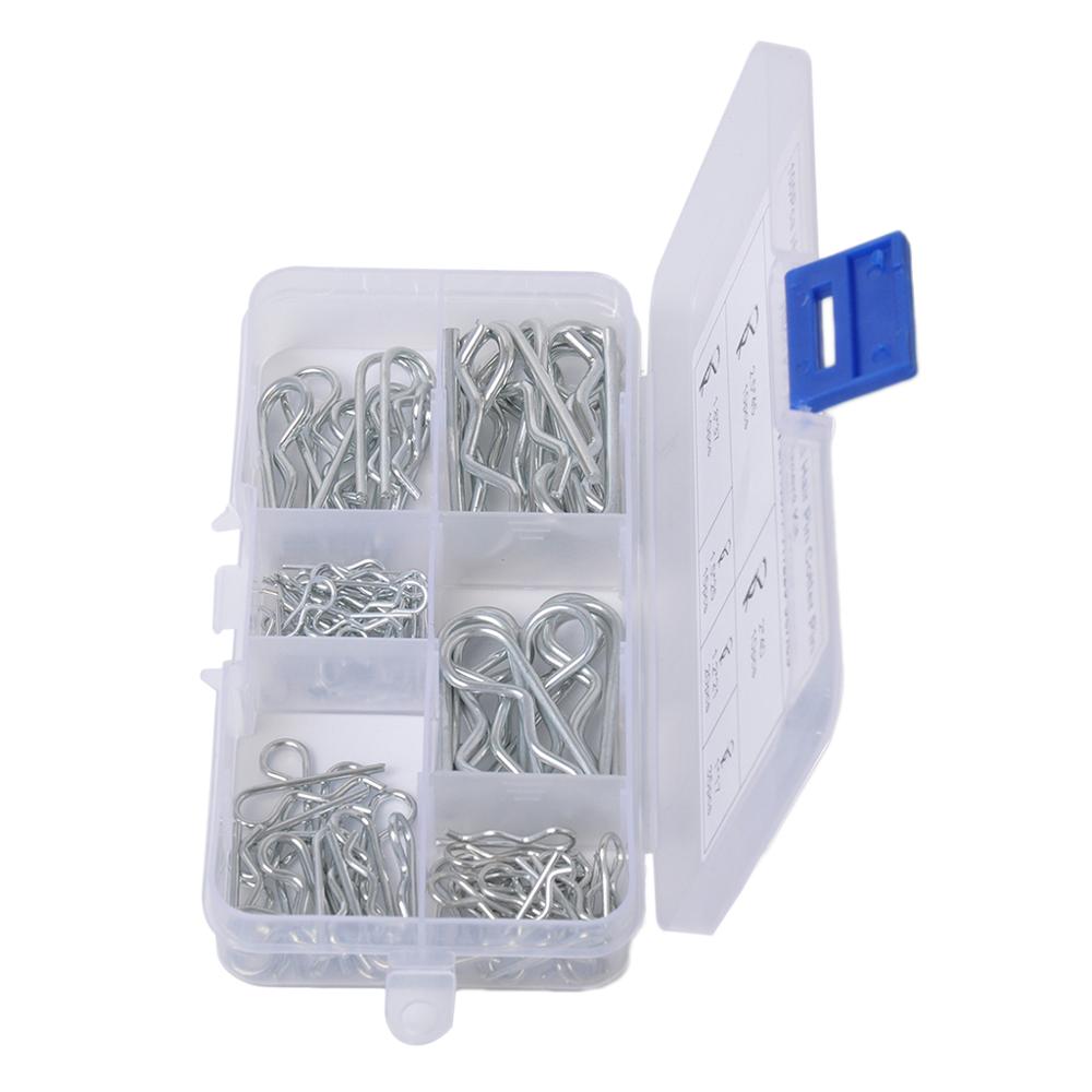 100 stk r split stifter traktor stift clips med plast boks sortiment kit hitch hår traktor stål clip split grab kit