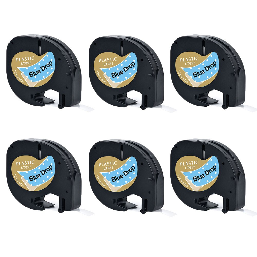 6Packs 91201 Etiketten Compatibel Voor Dymo Letratag Label Marker Plastic/Papier Refill Tapes 91200 Voor Dymo LT100H LT100T printer: Blue Drop color