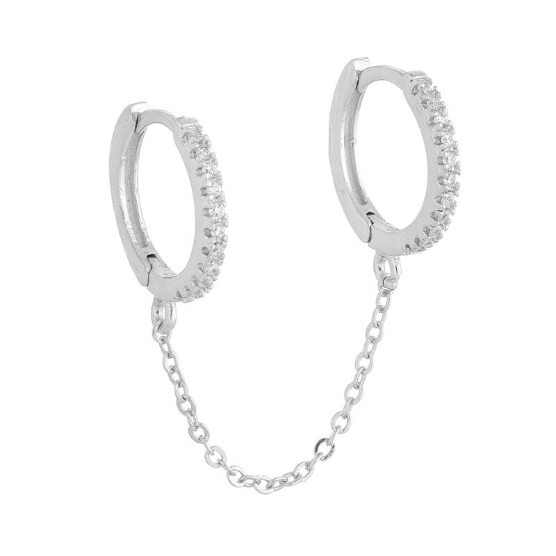 1 par guld-slimfarve to-hullers piercing øreringe strålende krystal zirkon kæde øreringe til kvinder fest smykker: Sølv
