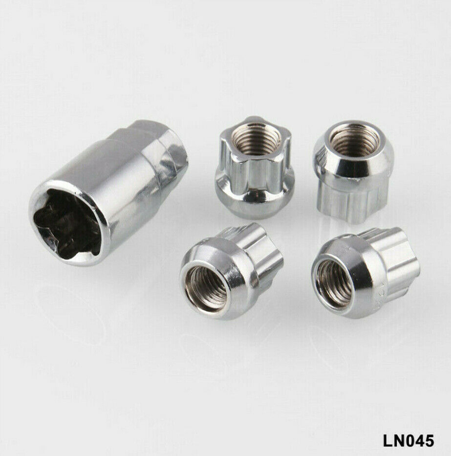 4x Car Surface Cone Slot Anti Theft Security Locking Wheel Nut + 1 Key M12x1.5 Universal