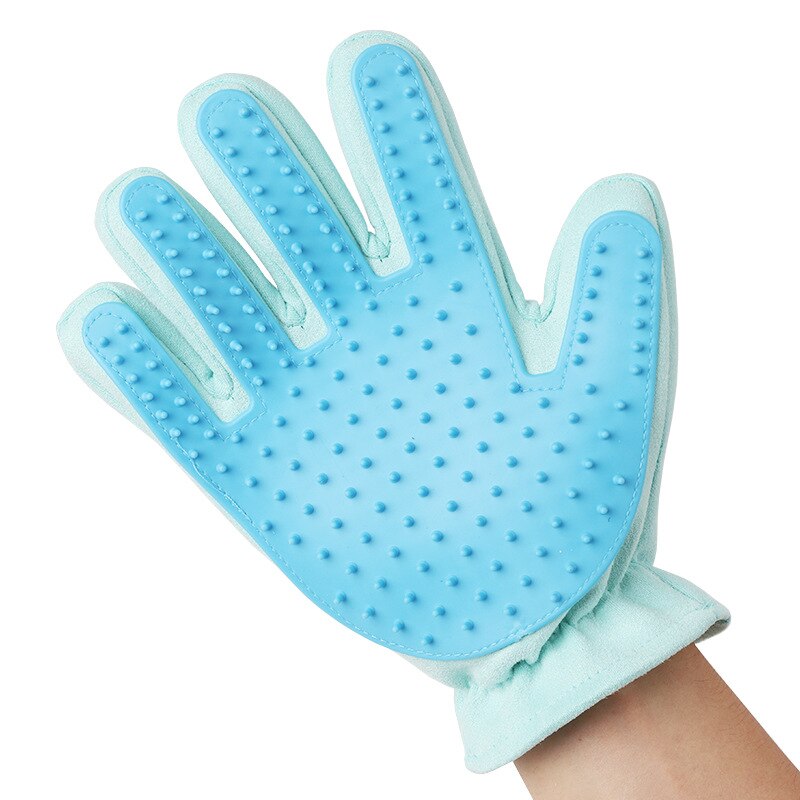 Guante azul de silicona para mascotas, guantes para eliminar el vello del gato, cepillo para gatos, cepillo para el baño de perros, cepillo para eliminar el pelo de los dedos: Blue right hand