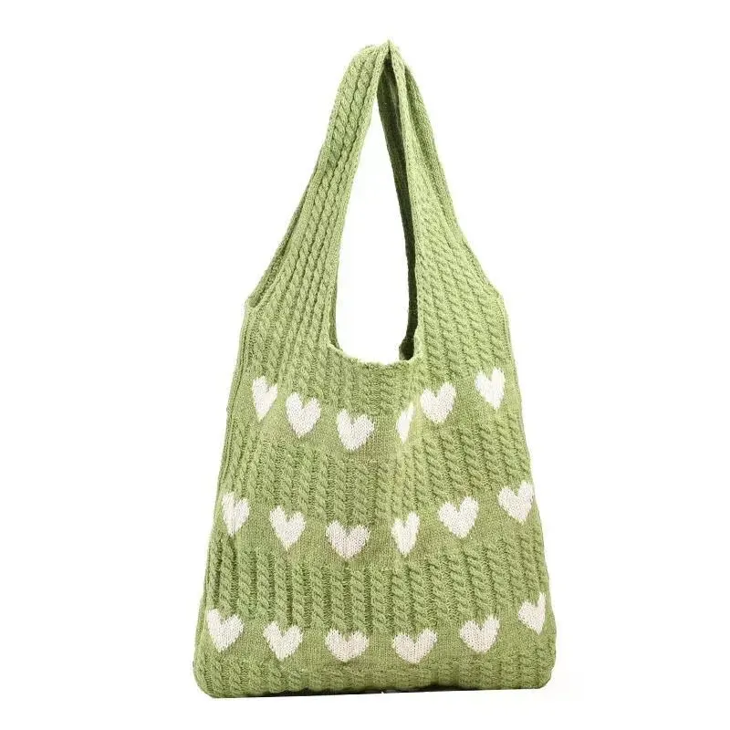 1PC Gebreide Tas Dames Zomer Handgemaakte Wollen Gebreide Onderarm Gebreide Tas Liefde Schoudertas: green