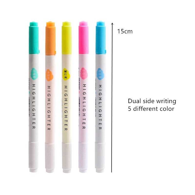 5 stk tosidig skrivefarge highlighter tusj milde farger dristige fine spot liner skrivesaker kontor skolerekvisita  a6715