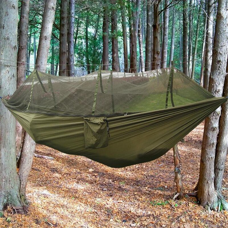 Päivitä riippumatto hyttysverkolla kahden hengen nylon camping riippumatot verkolla puuhihnat karabiinit ulkoleirin takapiha