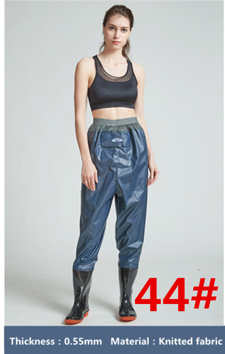 Højspring 0.55mm udendørs fiske waders støvler pvc vandtæt strikket stof mesh talje åndbare jagt fiskeri waders bukser: Blå -44