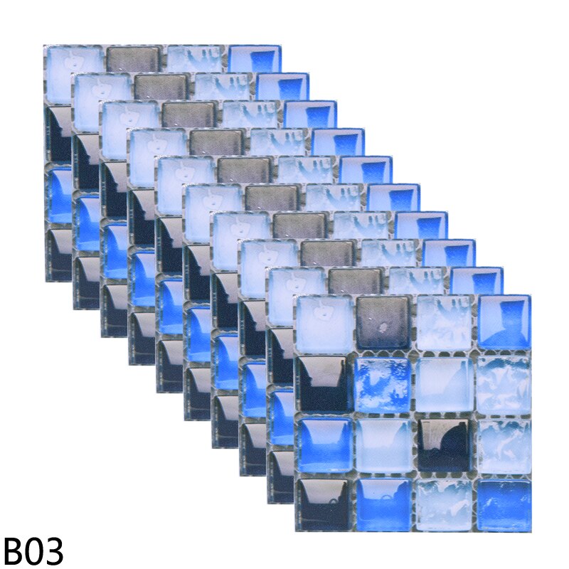 10pcs 10cm Mosaic Wall Tile Waterproof Self Adhesive Stickers for Home Bathroom PVC Tile Decal Kitchen Wall Sticker Art Decorate: B03