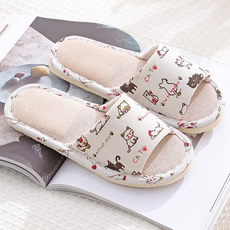 Women Home Slippers Indoor Floor Soft Couple Linen Slipper Spring Autumn Lightweight Unisex Bedroom Shoes: A / Chinese 41 42