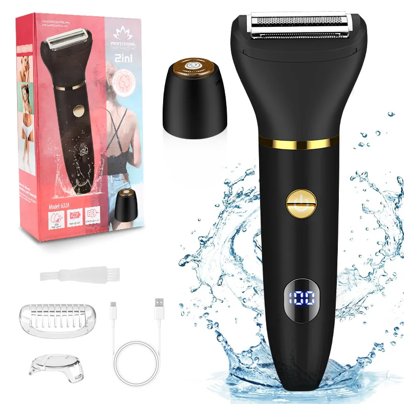Elektriske barbermaskiner til kvinder 2 in 1 bikinitrimmer våd og tør brug elektrisk ladyshaver til private områder nem at rengøre bærbar: Grøn