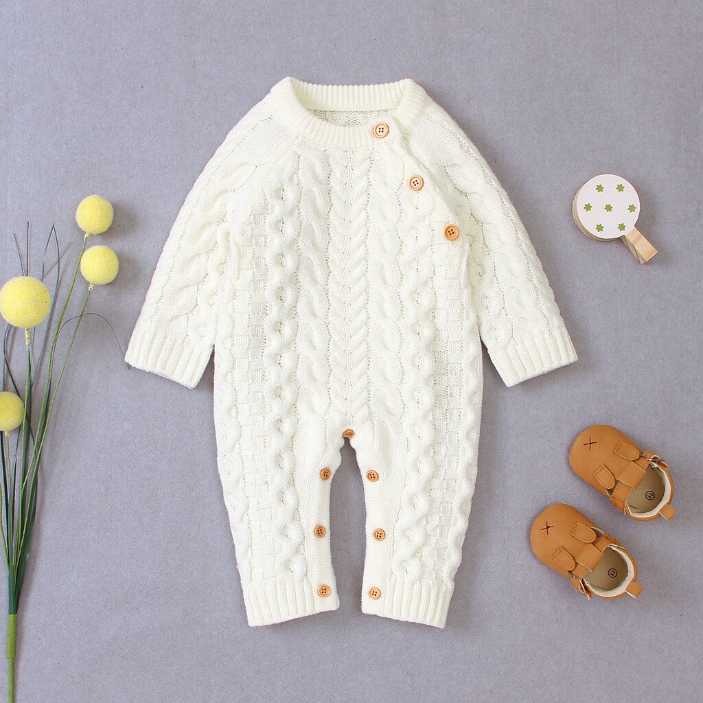 Monos para recién nacidos a la para bebés y niñas, suéter con botones de punto, mono de manga larga, traje infantil cálido @ 47