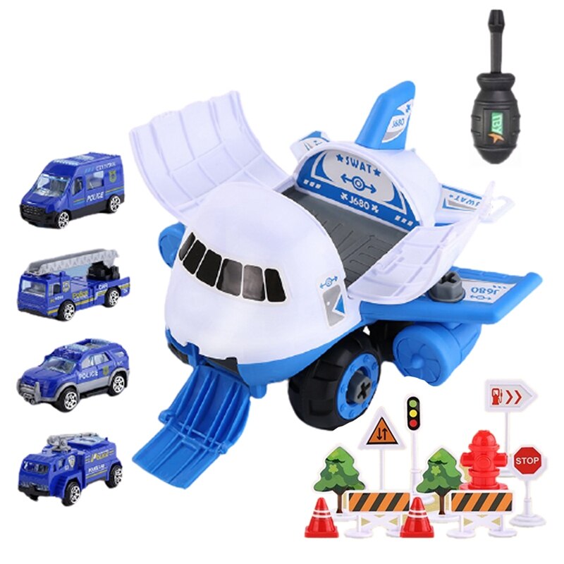 Simulation Children's Assemble Airplane Toy with Mini Truck Car: Blue