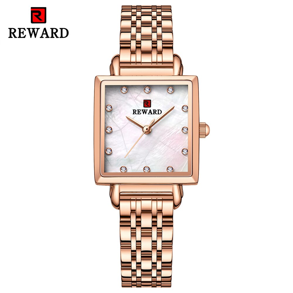 Reloj de cuarzo cuadrado para mujer, pulsera de acero inoxidable de oro rosa Simple, resistente al agua, 2022: Rose gold