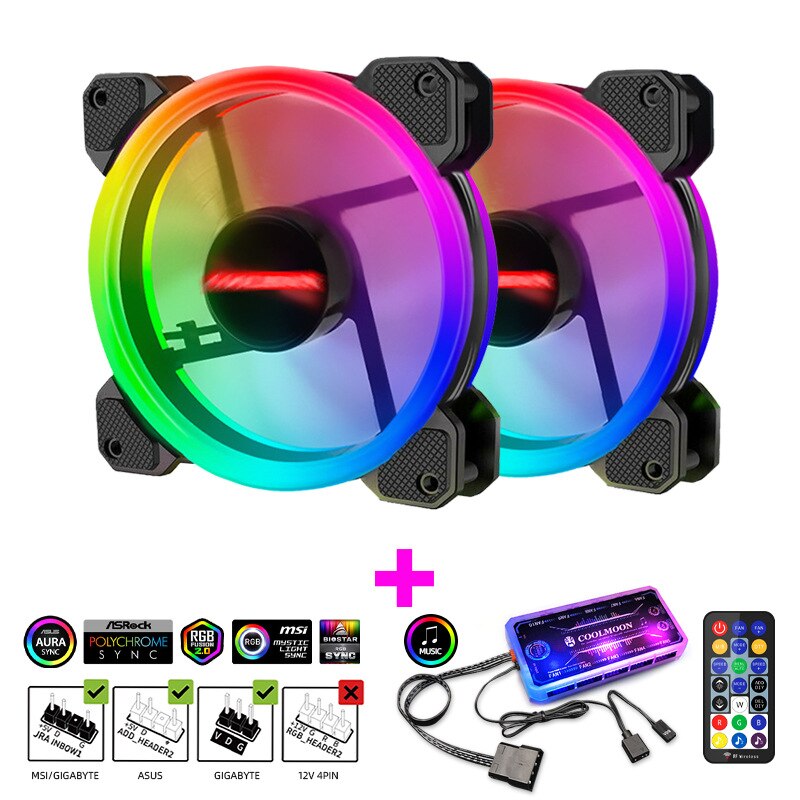 PC Desktop Computer Case Fan 120 mm Cooling Cooler Adjustable RGB Led 12V Mute Ventilador DC ARGB Fans Adjust Speed Aura Sync: 2IN1 music