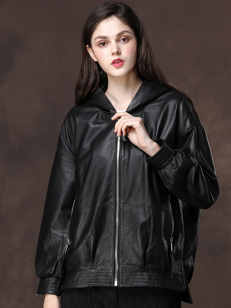 Nerazzurri Zwart Oversized Lederen Jas Vrouwen Met Capuchon Lange Mouw Schouder Rits Plus Size Lente Faux Lederen Jas
