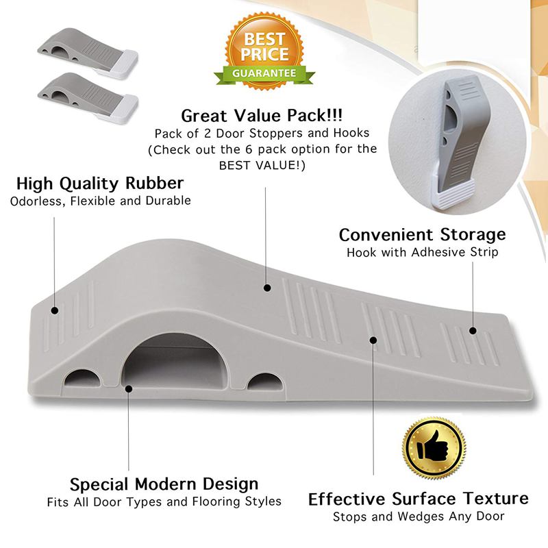 Deurstopper 2- pack set premium heavy duty deurstopper rubberen wig met decoratieve opberghouder - perfecte deurstopper als tochtstopper