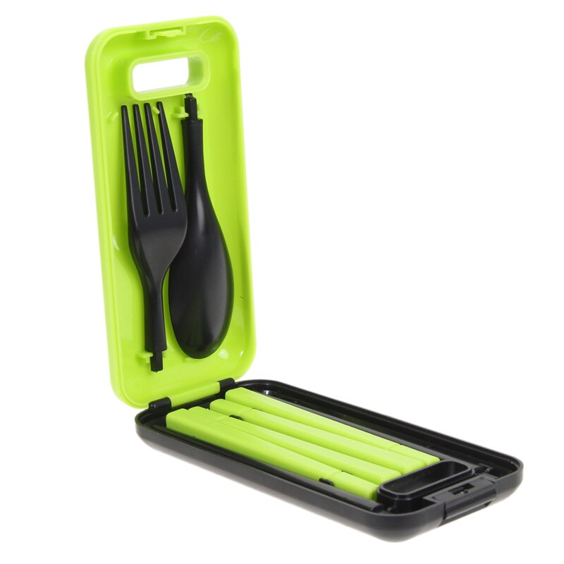 Utomhus camping 3 in 1 hopfällbar servis miljö abs material bestick set ätpinnar sked gaffel camping vandring resa hamn: Grön