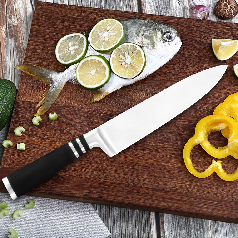 Japanese Chef Kitchen Knives Set 6PCS 8'' Slicing Bread 7'' Santoku 5'' Utility 3.5'' Paring Knife Full Tang Blade Slicer Tool