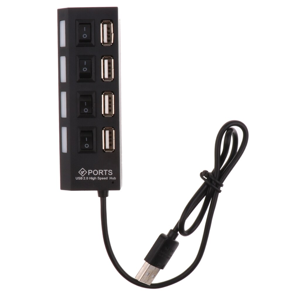 4- -poorts usb 2.0- hub voor mac pc usb-flashstations met aan/uit-schakelaars: Zwart