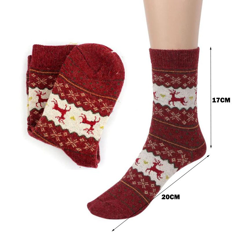 Calcetines cálidos de lana con de alce y copo de nieve, para mujer, cómodo para niña, 1 par, T0750