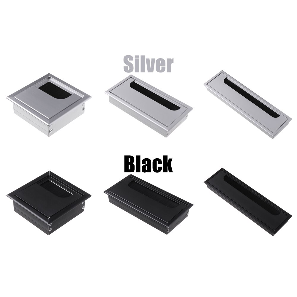 Aluminum Alloy Cable Hole Cover PC Desk Rectangle Wire Cable Grommet Office Table Hole Cover Outlet Port with Black Brush
