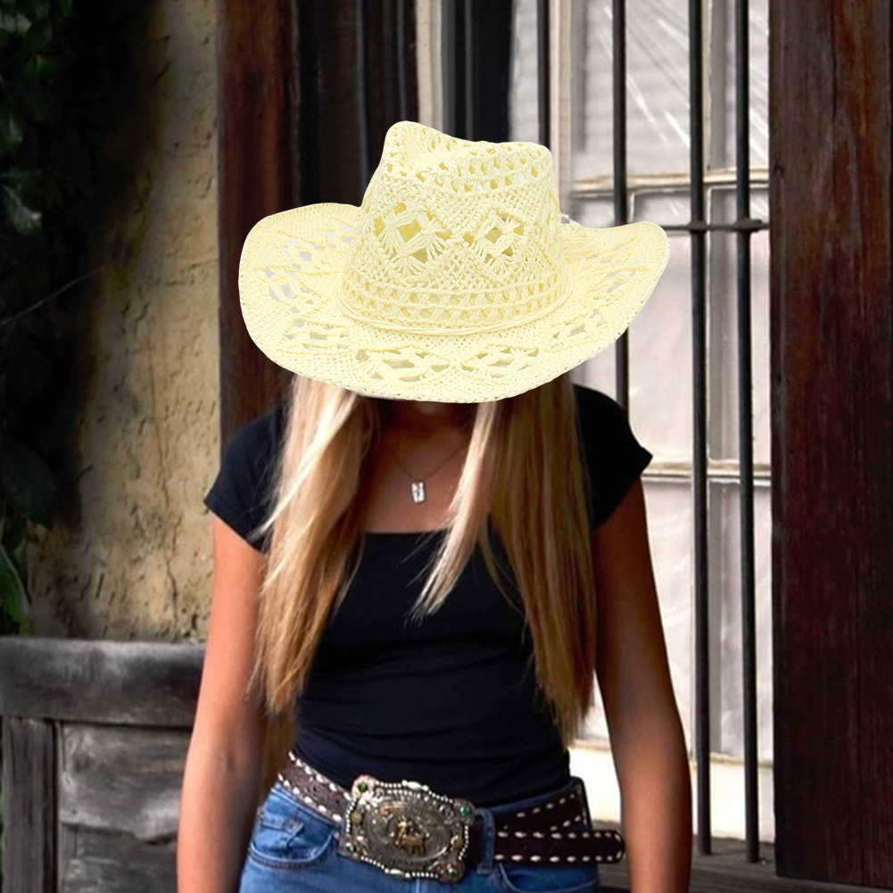 Strå Cowboyhatt - Formbar Bred Brems Solhatt for Festival, Fest, Strand