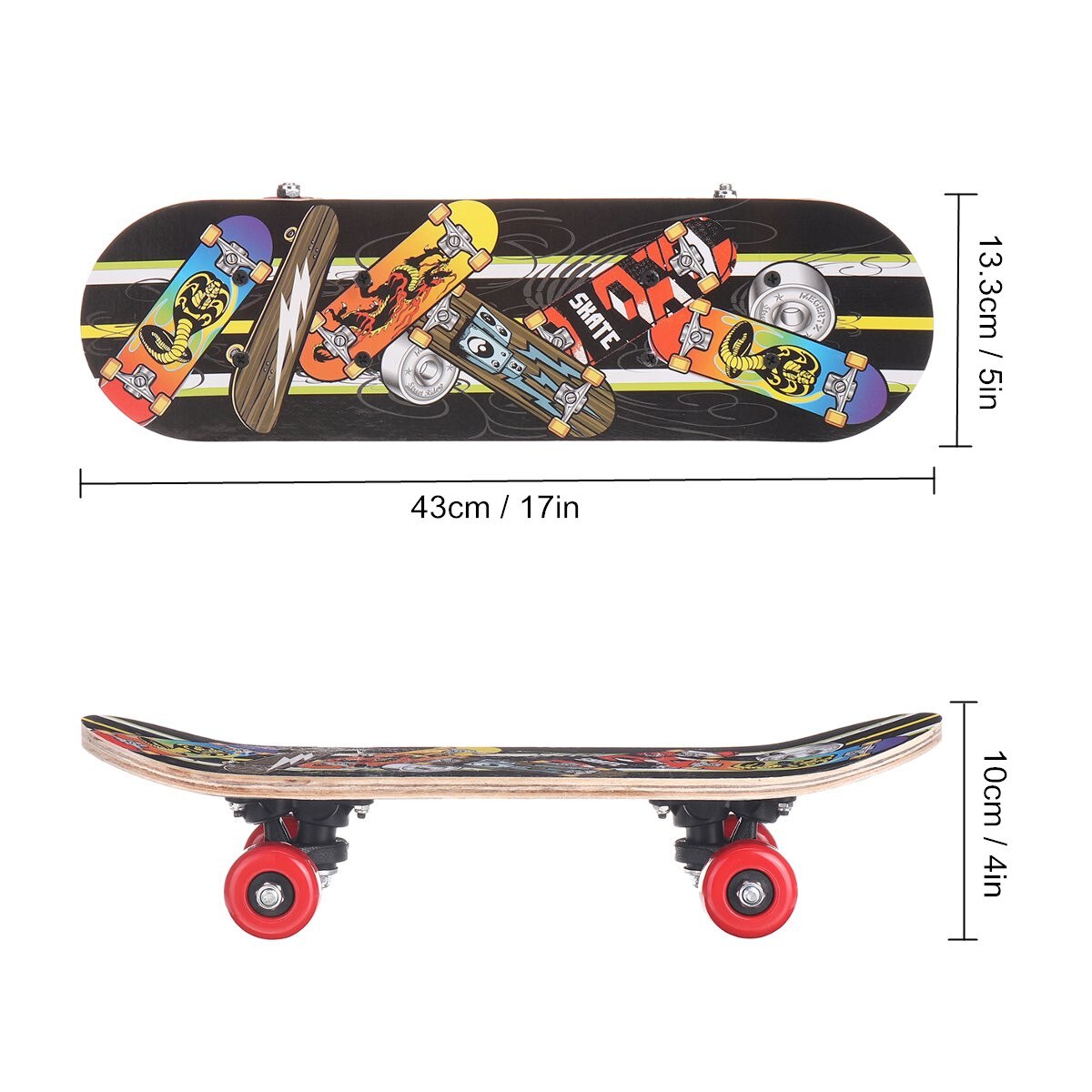 17 Inch Double Rocker Children Kids Skateboard Teenagers Beginnner Four-wheel Wooden Skate Board