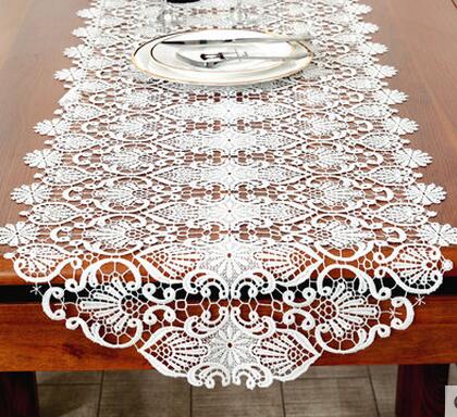 Moderne bomuldsseng bordløber hvid broderi blonder bord flag klud dæksel matte juledug år bryllup dekor