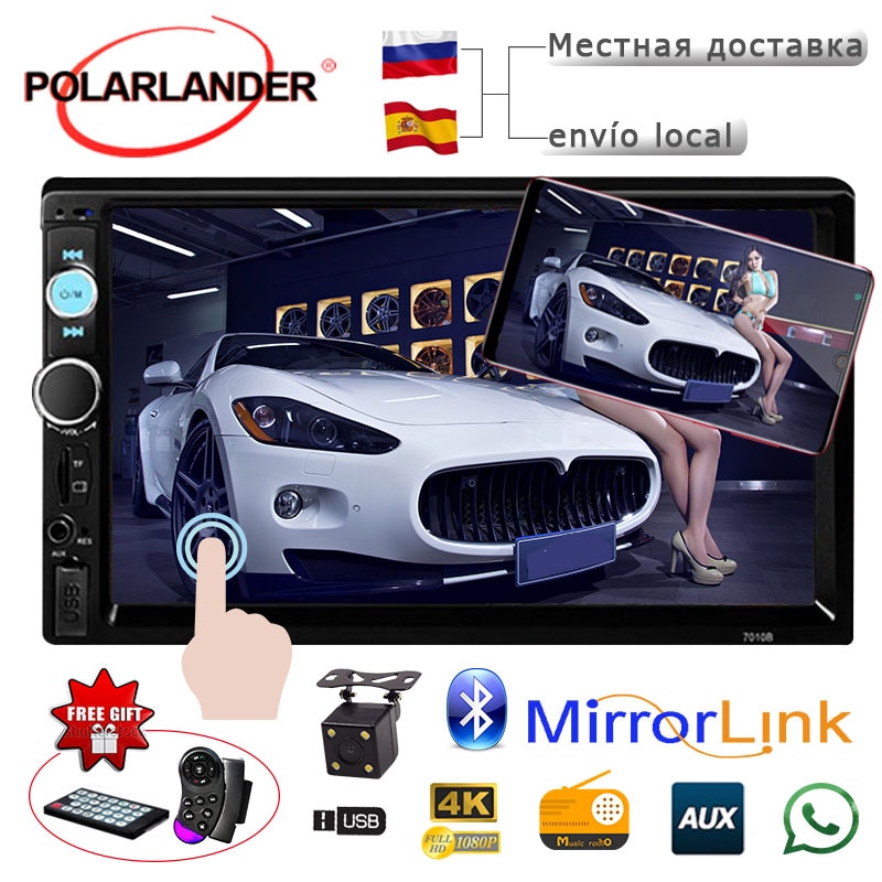 LCD écran tactile Auto Radio 7 pouces 170 degrés CCD rétroviseur caméra voiture Radio lecteur Bluetooth 2 DIN miroir lien