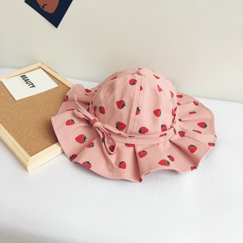 Sommer tynn søt frukt sløyfe baby solhatt 2-4 år gammel prinsesse fiskelue jente babylue: Rosa