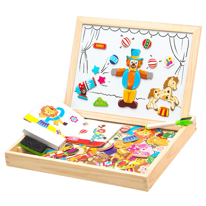 Kids Master Educatief Magnetische Doos Met Whiteboard En Krijtbord Jigsaw Board Houten Puzzel Speelgoed AN88