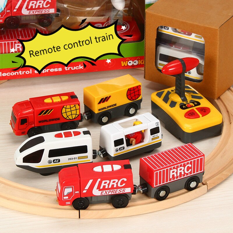 Elektrische Rc Trein Set Afstandsbediening Speelgoed Aangesloten Met Houten Spoorweg Auto Tracks Birhtday Kerstcadeau Voor Kinderen