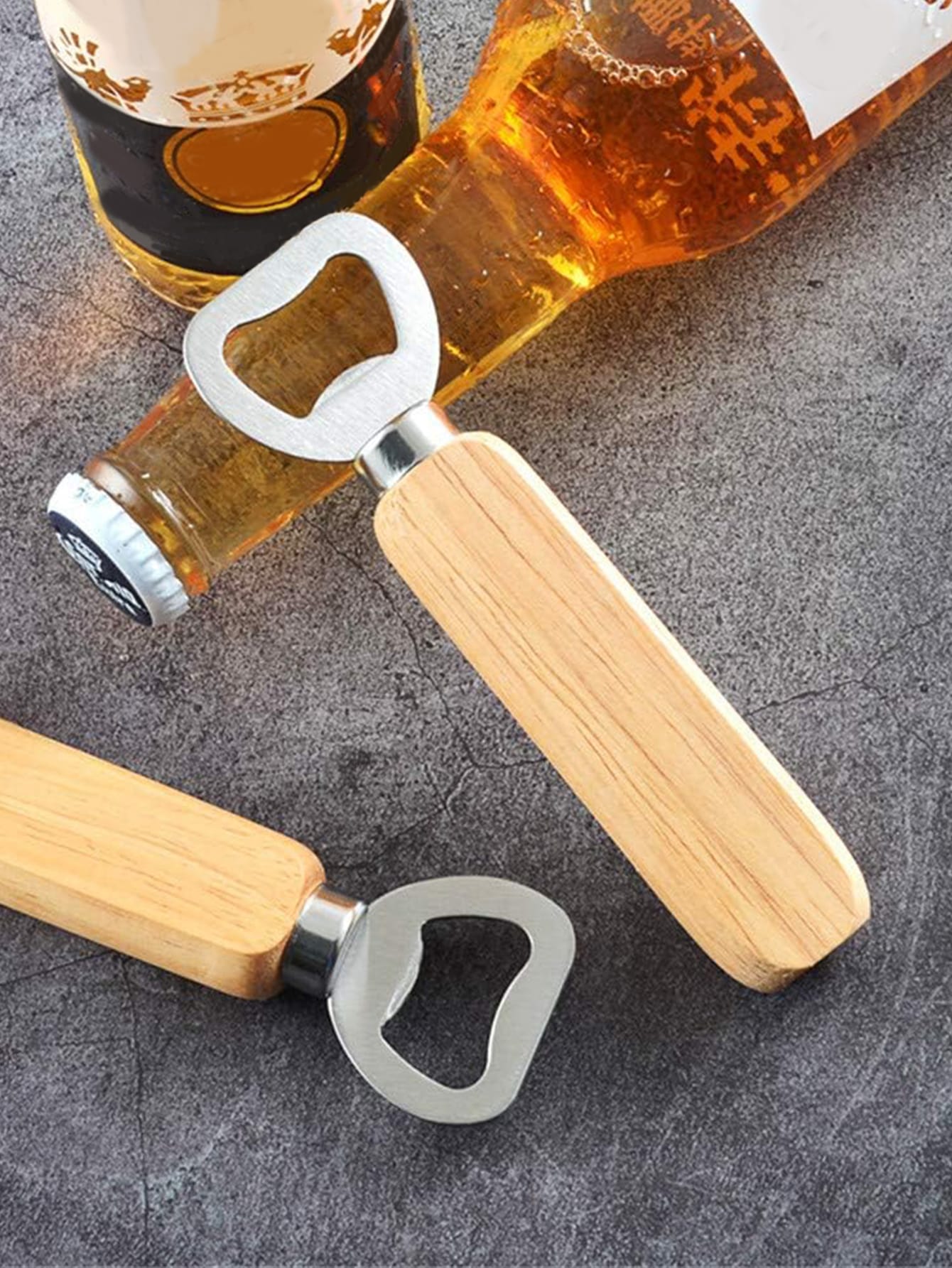 Apribottiglie in Legno per Vino, Birra e Bevande, con Manico in Legno per Casa, Bar, Bomboniere Matrimonio