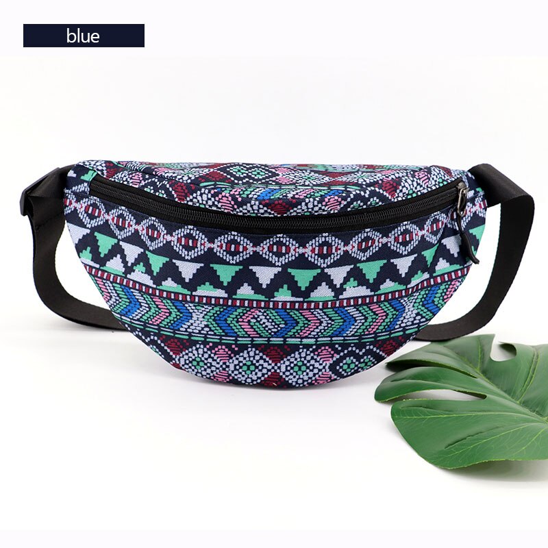 AIREEBAY Printed Leaf Women Waist bags Large Capacity Canvas Fanny Pack with Zipper Female Casual Travel Banana bags: 4266deepblue