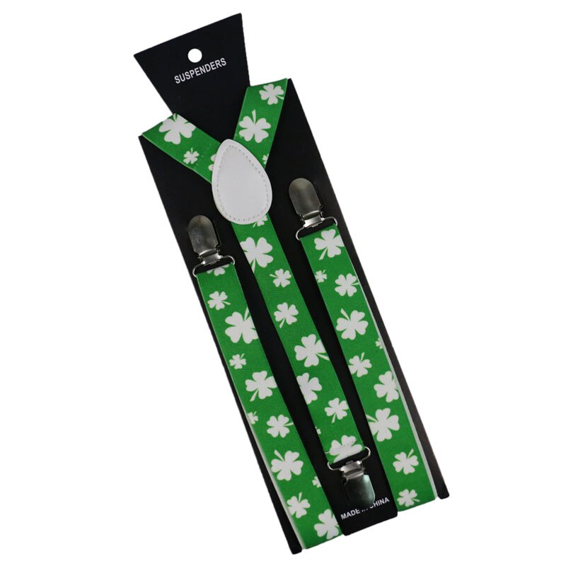 Winfox Black Green White 2.5cm Wide Clover Suspenders For Women Men